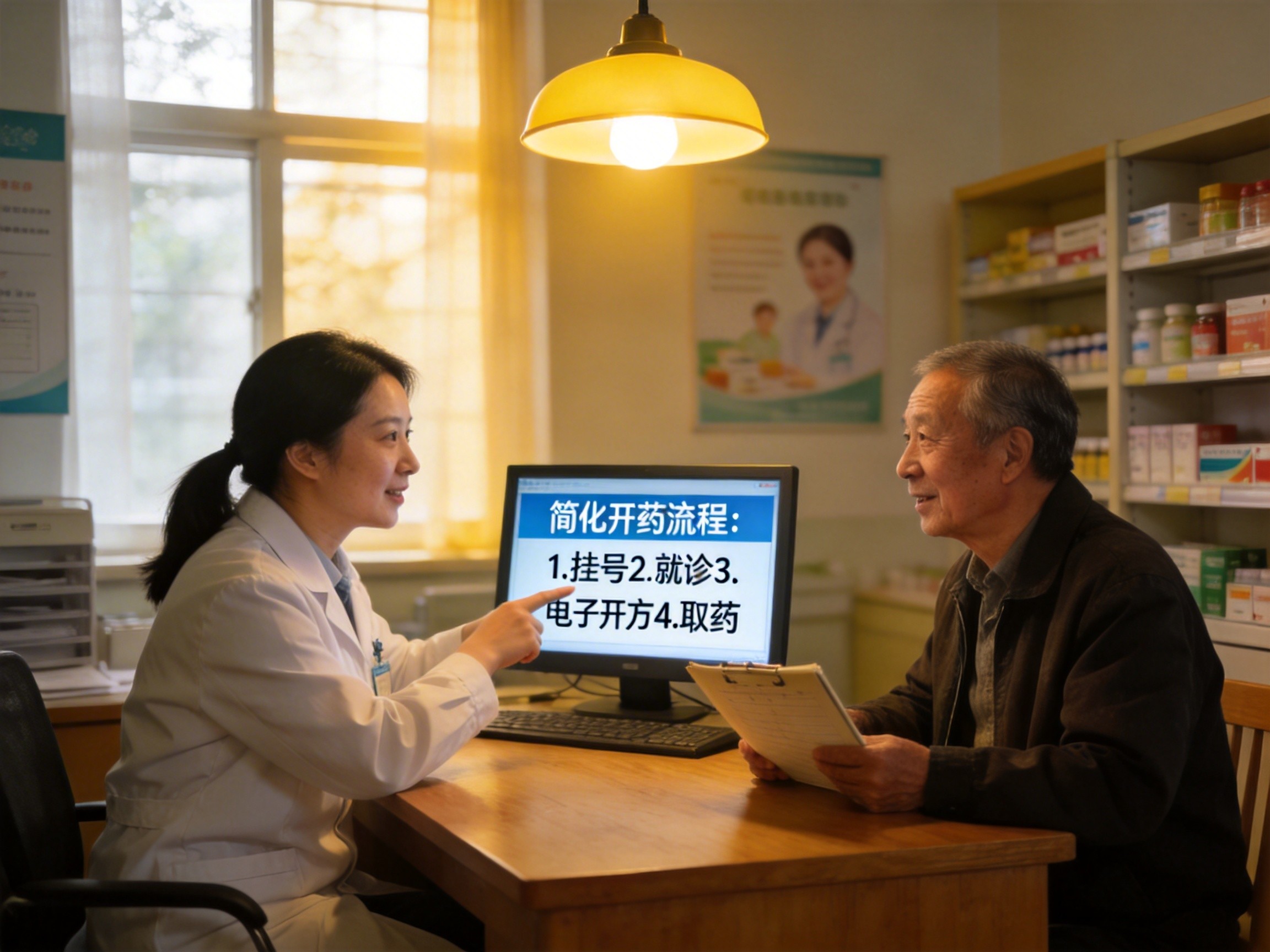 基层医生与慢病患者在社区医院交流