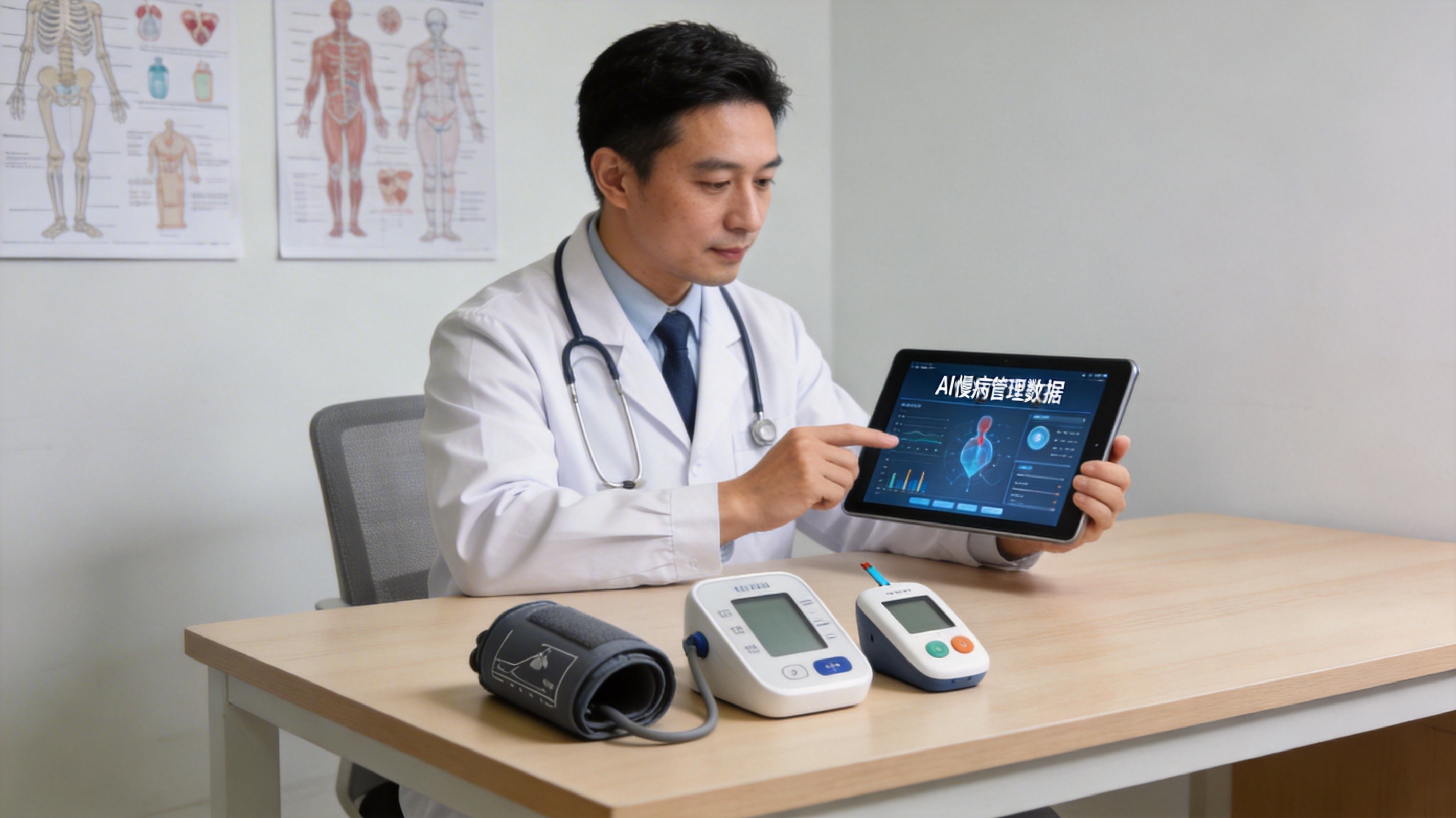 医生使用AI系统管理慢病患者数据