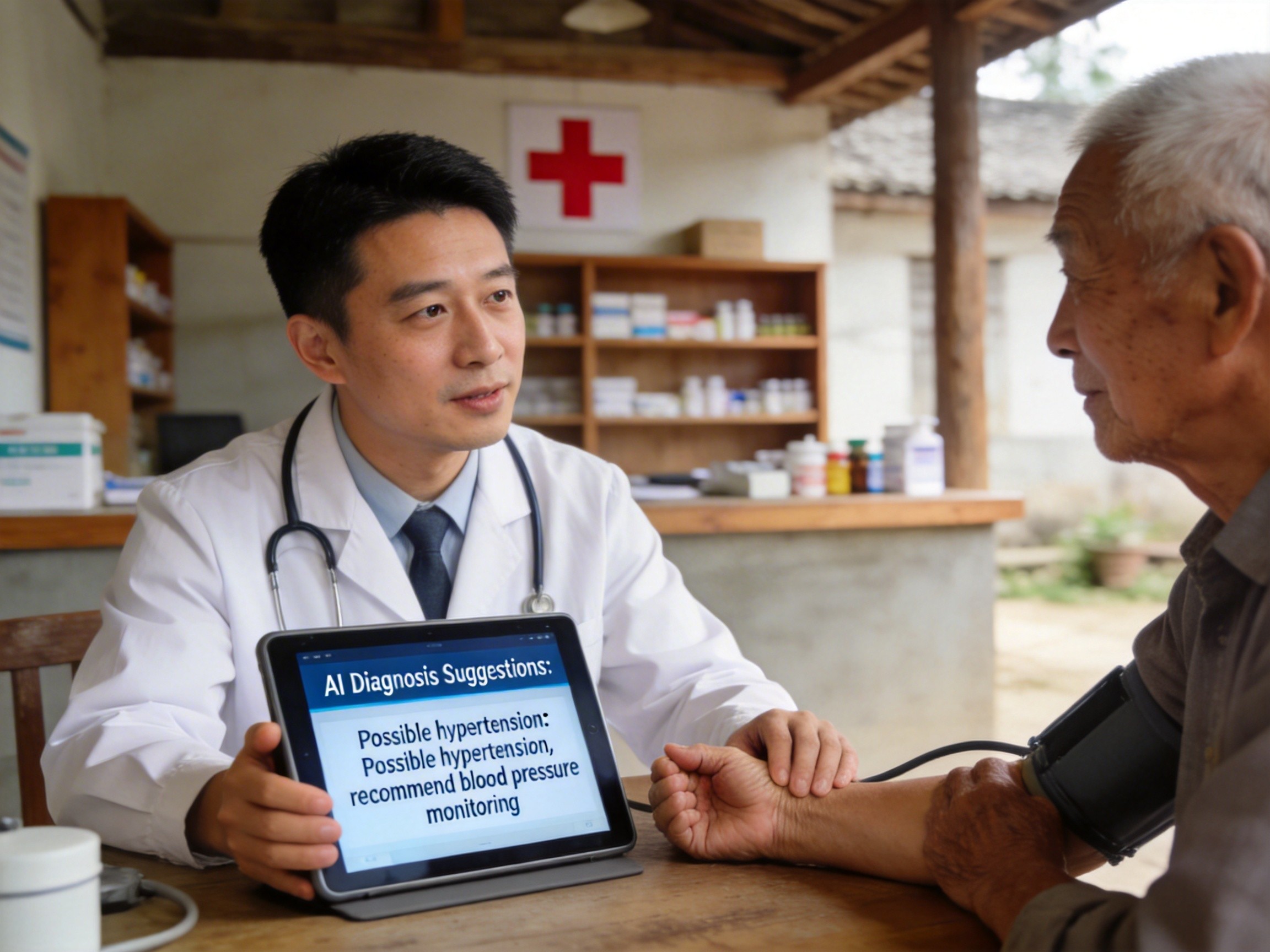 村医使用AI系统为村民诊疗