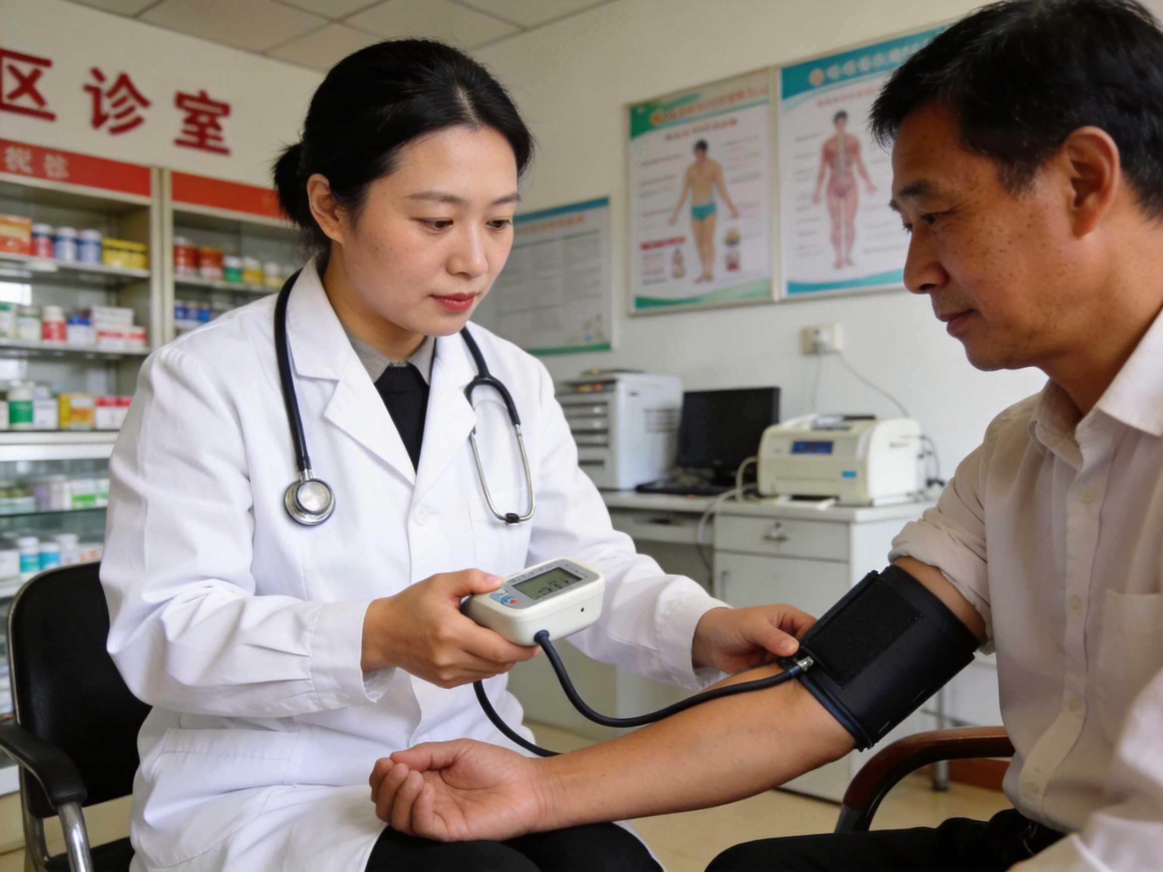 社区医生为患者测量血压